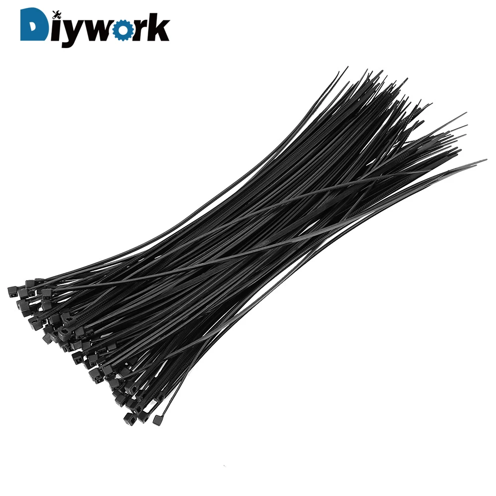 

DIYWORK 100pcs/Pack 3x200mm Black Self Locking Cable Tie Wrap Strap Nylon Fasten Zip Wire Corrosion Resistant