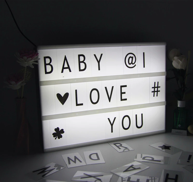 Acrylic LED Cinema Lightbox Night Light Three Line Battery DC Round Port Energized Mode Letters DIY