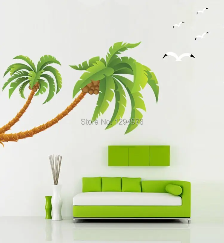 XXL Size Beach Tall Palms Coconut Tree Waterproof Vinyl Removable Wall