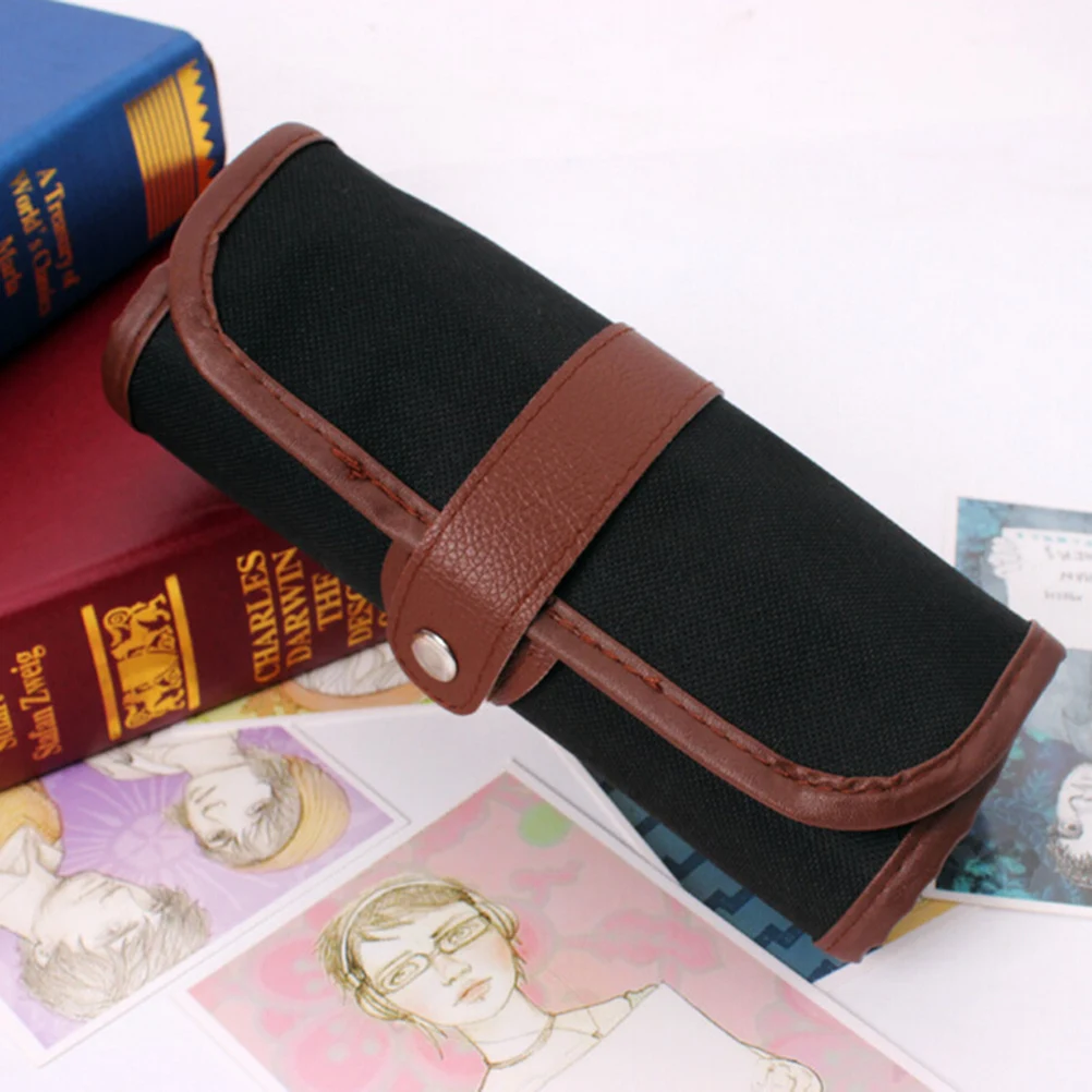

24 holes Retro Canvas Makeup office school bag artists pencil case roll brush pen pouch for artist students