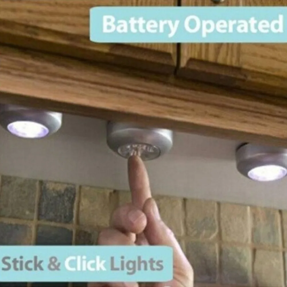4 LED التحكم باللمس ليلة ضوء مصباح دائري تحت حجرة خزانة دفع عصا على مصباح المنزل المطبخ غرفة نوم استخدام السيارات