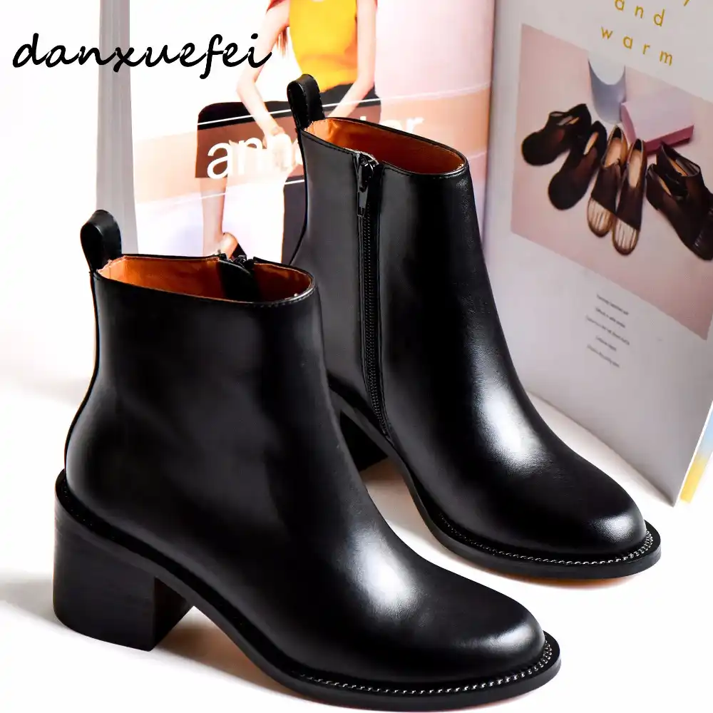 Delle donne del cuoio genuino med tacco stivali comodi stivali alla  caviglia del progettista di marca di alta qualità di autunno breve  stivaletti scarpe donna scarpe|short bootie|boots highboots brand -  AliExpress