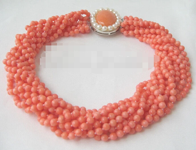 

0974 10row natural pink coral necklace