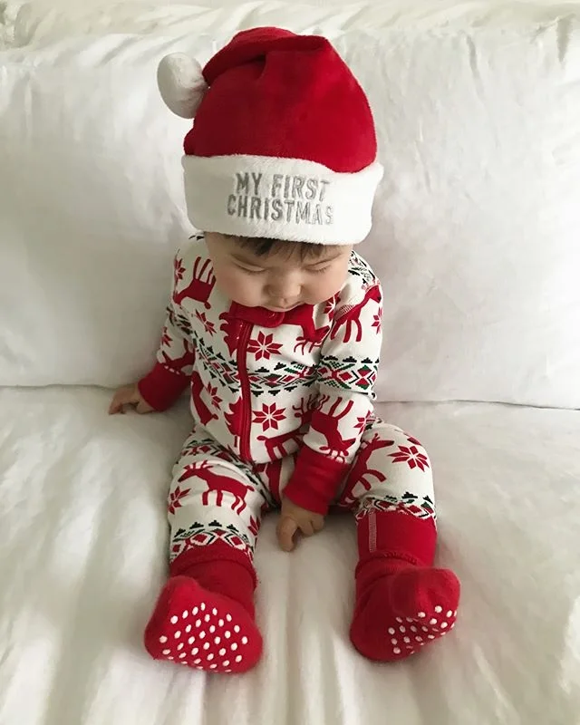 От 0 до 2 лет новорожденных для маленьких мальчиков Штаны для девочек с рождественским изображением молнии комбинезон наряд Снежинка одежда с олененком