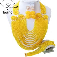 Шикарно! Желтый кристалл костюм ожерелья нигерийские Свадебные африканские бусины комплект ювелирных изделий NC1797