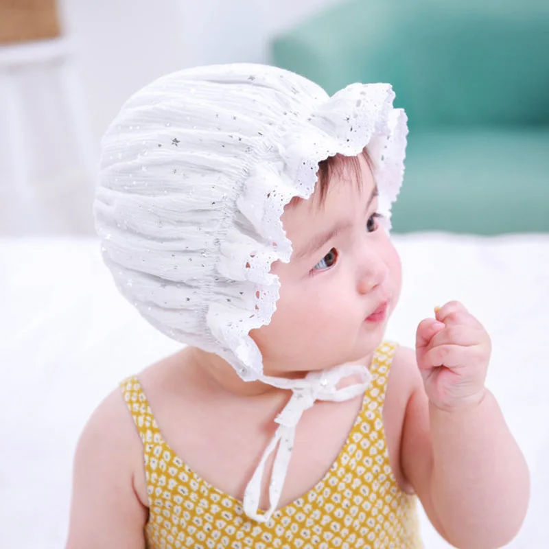 Newborn Baby Born Bucket Hat Baby Lace Solid Star Prints Gils Hat