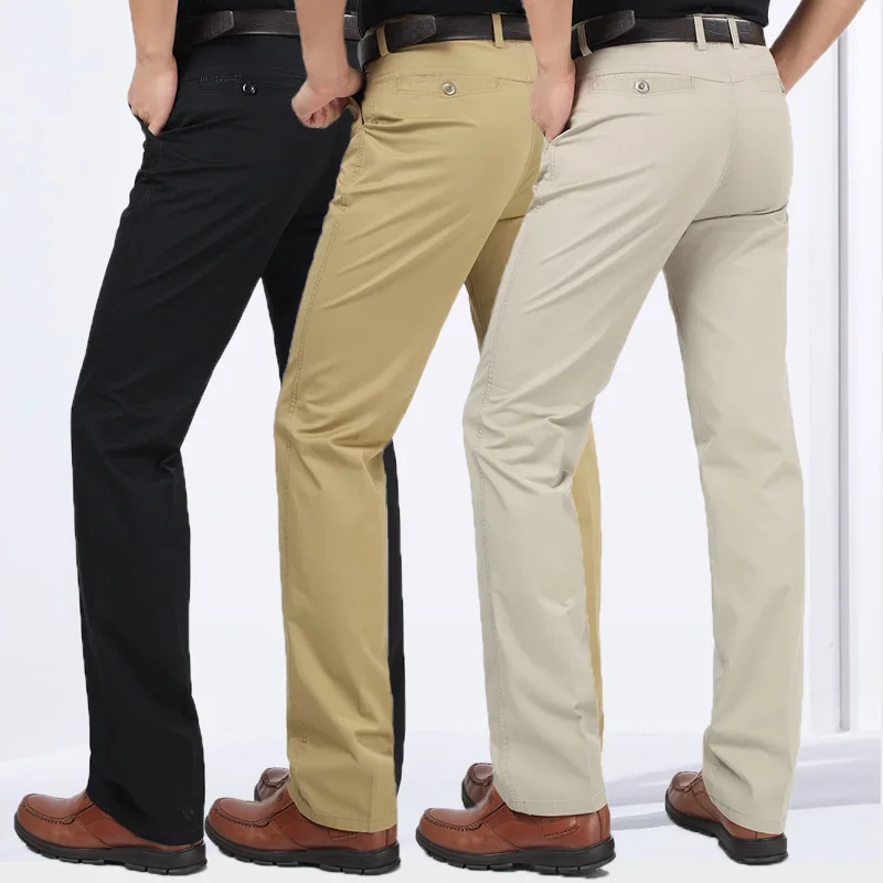 

VOMINT New Mens Casual Basic Pants Straight Spring and Summer Long Male Classic Business Casual Trousers Full Length Mid