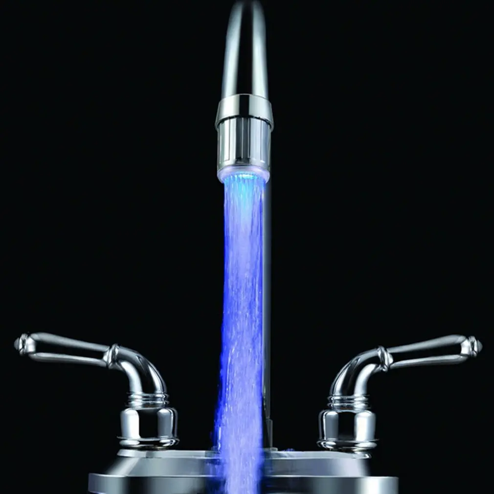 3 цвета светодиодный светильник изменение кран для душа температура водопроводный кран с датчиком светящийся душ левый винт Прямая