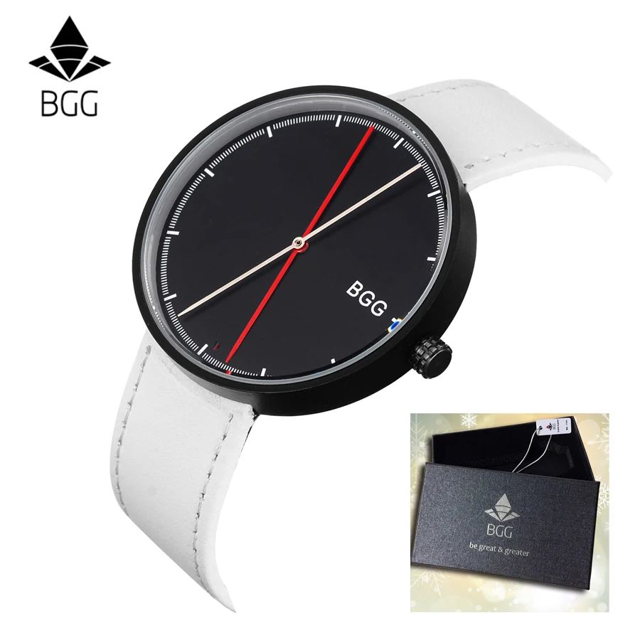 

2017 Top Brand BGG Creative Long Pointer Simple Dial Watch Men Women Wristwatch Leather Strap Casual Luxury Relogio Masculino