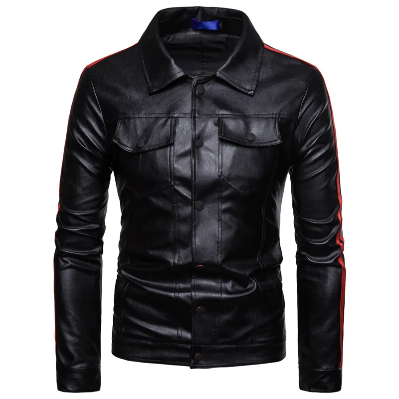 AKSR, Мужская модная кожаная куртка, куртка из искусственной кожи, байкерская куртка, пальто на пуговицах, искусственная кожа, Мужское пальто