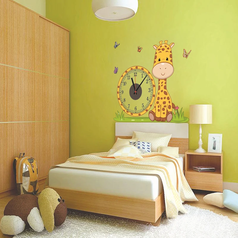 Reloj de pared creativo jirafa electrón Relojes de pared pegatina de pared decoración del hogar sala de estar niños dormitorio fondos reloj colgante