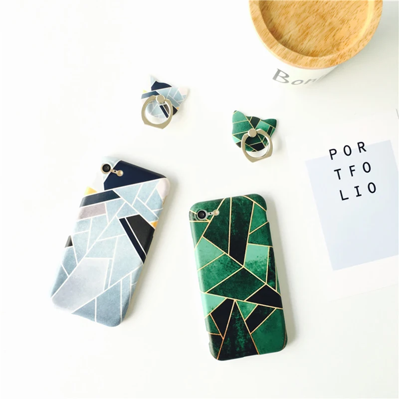 

Patchwork Case For iPhone 7 7plus 6s 6 Plus 6sPlus 8 8plus X Geometric Triangle Simple Designs with Ring Stand Stylish Cover