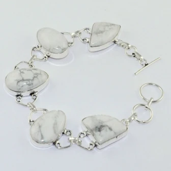 

White Howlite Silver Overlay on Copper Bracelet , 22.4 cm, B1834