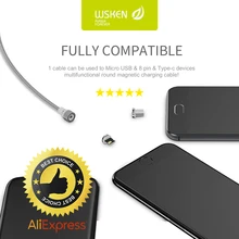 WSKEN Micro Usb Cable Round Metal Magnetic For Xiaomi For iPhone Charging X-Cable Android Micro USB Adapter Type-c Wire Charger