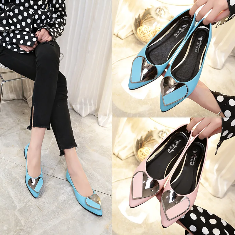 

Wheresroad New Fashion Flat Bottom of The Four Seasons Single Shoes Women's Heart Light Mouth Anti-Slip Love Pregnant Wedding