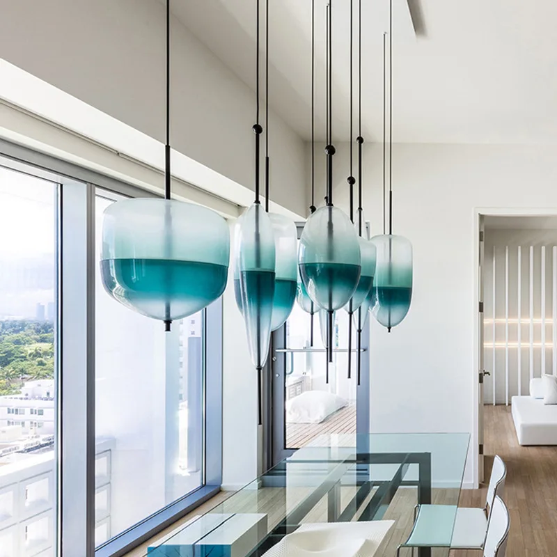 Post Modern Venice Glass Drop LED Pendant Light Blue Glass LED Art Decor Pendant Lamp Simple White Hanging Pendant Light  (19)