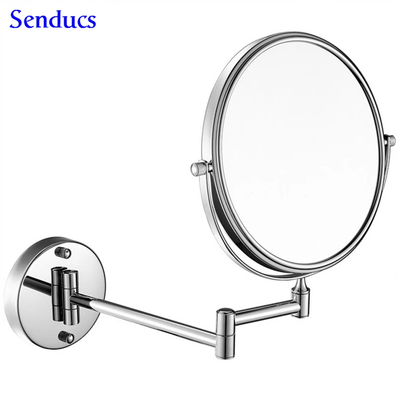 Senducs Gold Bathroom Mirror 8 Inch Brass Bath Mirror Of 3x Magnifying Mirror For Fashion Folding Bathrrom Mirrors - Цвет: chrome