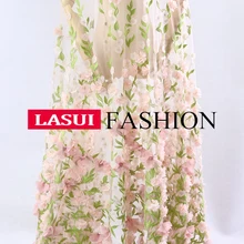 Lasui 1 ярд/1 лот Топ Тяжелая вышивка 3D цветок сетка кружевной ткани очень красивые diy юбки платье на заказ X0384