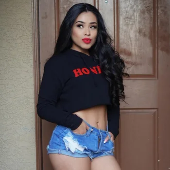

Casual Loose Hoodies Women Crop Top Short Tracksuit Sweatshirt Long Sleeve Honey Letter Hooded Pullover Jacket 2019