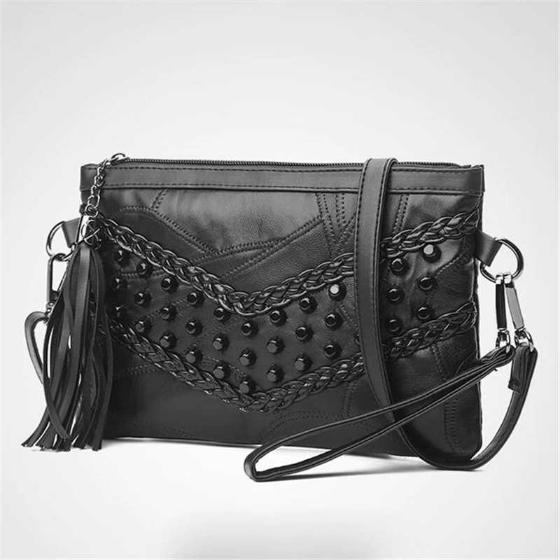 الرجعية برشام مغلف حقائب كتف للنساء صغيرة حقيبة ساعي جلد طبيعي سيدة Crossbody حقيبة يد سوداء مخلب محفظة الرجعية برشام مغلف حقائب كتف للنساء صغيرة حقيبة ساعي جلد طبيعي سيدة Crossbody حقيبة يد سوداء مخلب محفظة