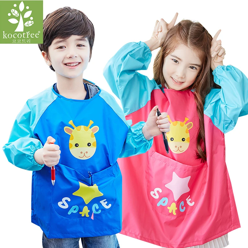 

Waterproof Baby Girl Boy Long Sleeve Cartoon Animal Bibs Art Apron and Smock Waterproof Anti Dirt Kindergarten Painting Clothing