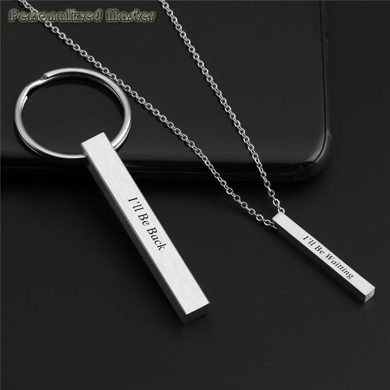

Personalized Master Custom Name Words Pendants Stainless Steel 4 Sided Vertical Cuboid Matte Bar Necklace Pendant Keychain Gift
