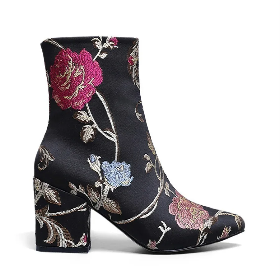 2019 Fashion Big Size Women's Genuine Suede Leather Embroidery Flower Med Heel Comfort Autumn Ankle Boots Short Booties Shoes 2019 Fashion Big Size Women's Genuine Suede Leather Embroidery Flower Med Heel Comfort Autumn Ankle Boots Short Booties Shoes