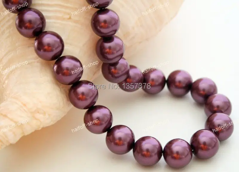 

shitou 0085 New 12mm Purple shell Pearl round Loose Beads 15" 5pc