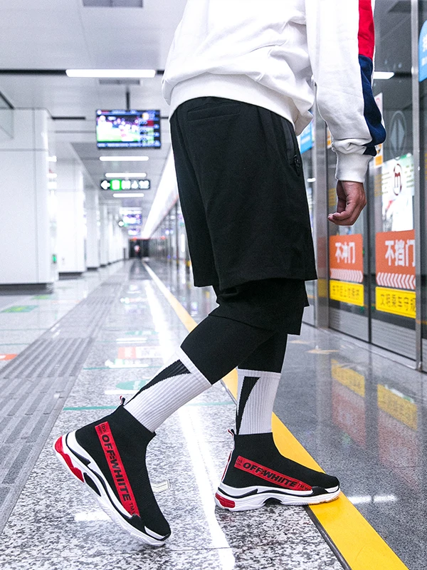 Tide V Черный Красный V Европа и США высокие уличные хип-хоп носки для скейтборда модные носки без пятки с буквами для пары