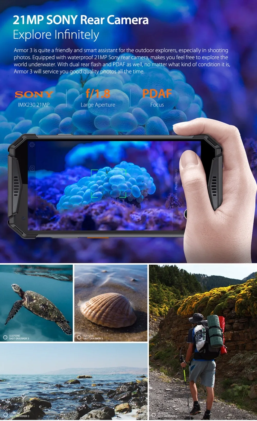 Ulefone Armor 3 IP68 водонепроницаемый мобильный телефон Android 8,1 5," FHD+ Восьмиядерный 4 Гб+ 64 Гб 21 МП 10030 мАч глобальная версия смартфона