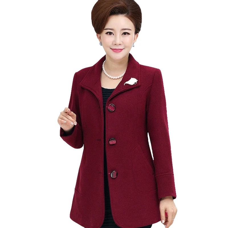 

2019 Hot Sale L-5XL Middle-aged Elegant Blend High Quality Women Cashmere Coat Female Warm Outwear Plus Size Mother JacketsXH115