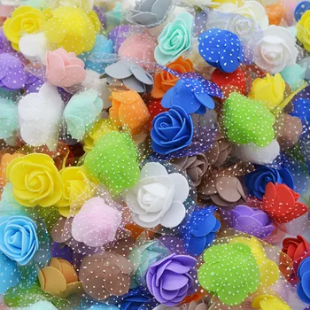 

50Pcs/lot 3.5cm Mini Artificial Rose Heads Silk PE Foam Flowers For Home Garden DIY Pompom Wreaths Wedding Decor Supplies