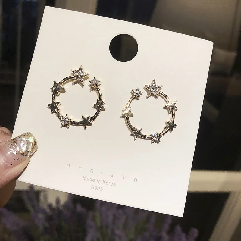 

2019 New Arrival Round Metal Women Classic Stud Earrings Simple Fashion Star C Earrings Summer Korean Simple Jewelry Female