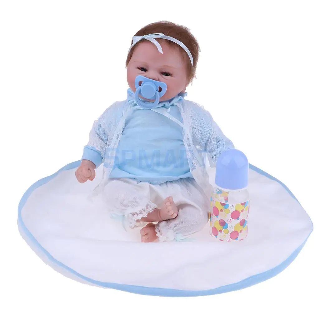 

Real Life 22inch Reborn Awake Baby Doll Newborn Size Fake Toddler Doll - Hand Rooted Mohair Acrylic Brown Eyes