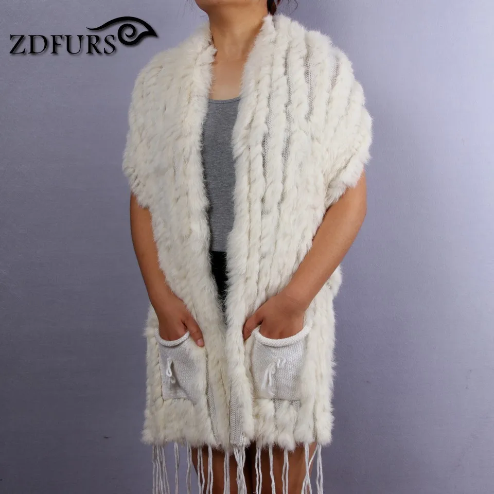 ZDFURS* Лидер продаж, модная шаль из кроличьего меха, вязаный жилет из кроличьего меха с карманом, свитер из кроличьего меха, жилет, пончо, ZDKR-165004