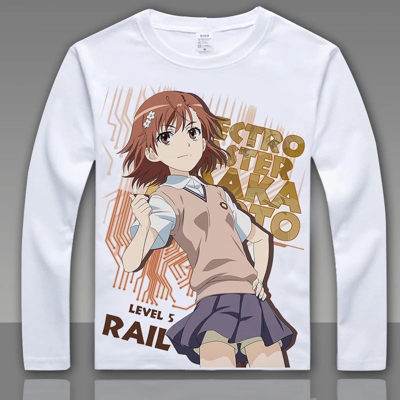 Модная футболка Toaru Kagaku no Railgun Misaka Mikoto для косплея, футболка с длинным рукавом, аниме топы футболки для мужчин и женщин, футболка L004