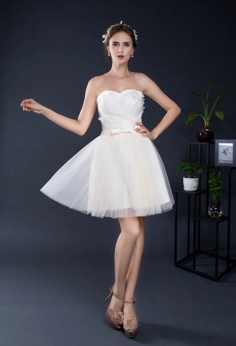 Factory Cheap Simple Sweetheart A Line Mini Dresses Bows Applique Lace