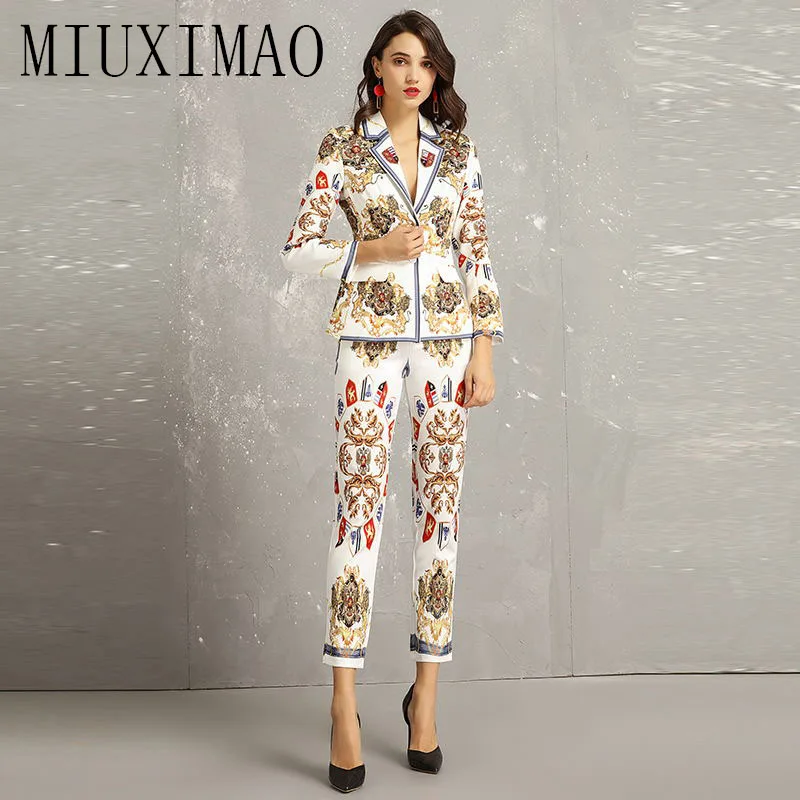 Высокое качество модный винтажный Женский комплект 2 шт. с принтом и рисунком Топы+ длинные штаны женский комбинезон vestido