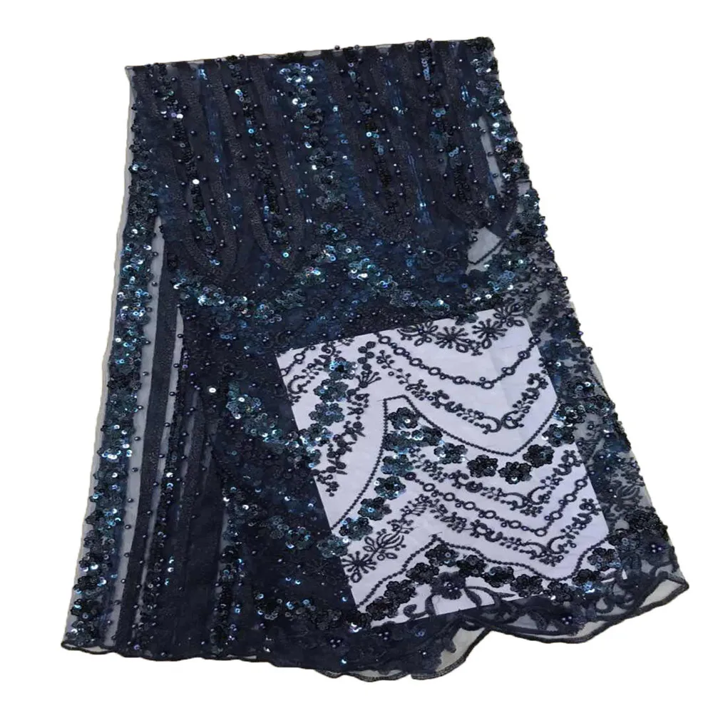 Latest french net lace fabric with beads and sequins high quality african sequins lace fabric for party dress HX661-2