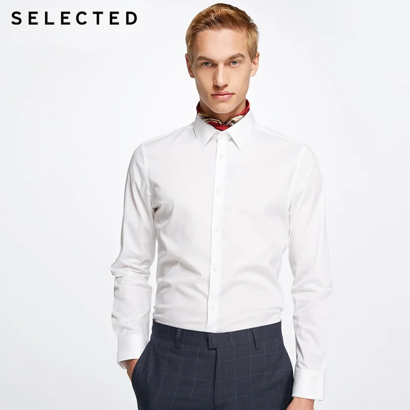 

SELECTED Men's Cotton-rich Slight Stretch Pure Color Knitted Long-sleeved Shirt T|418105541