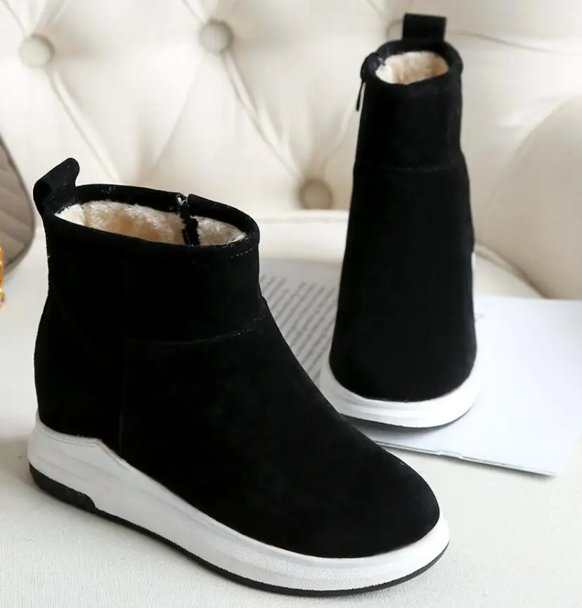 Новые женские зимние ботинки; Зимние ботильоны из флока; женская теплая меховая плюшевая стелька; высокое качество; botas mujer; обувь на молнии; n179 - Цвет: Черный