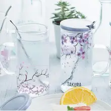 Сакура дизайн стеклянная чашка высокое качество стеклянная пивная чашка цветочный дизайн кружка с ложкой украшение дома свадебный подарок