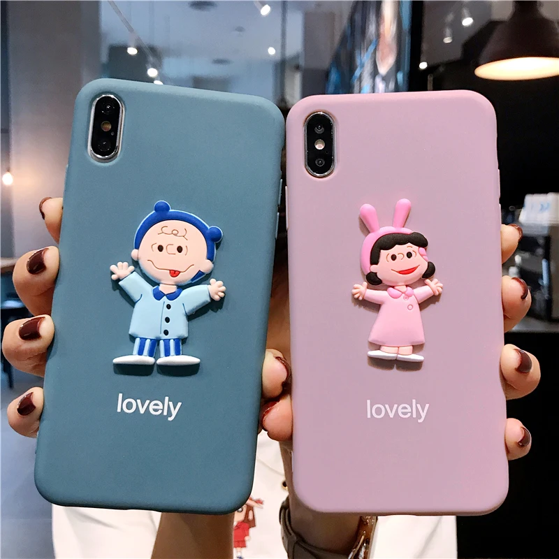 

3D Cartoon Candy Color Phone Case For iPhone 6 6s 7 8 Plus X XR XS Max Lovely Boy Girl Couples Soft TPU For iPhone 7 Plus Cover