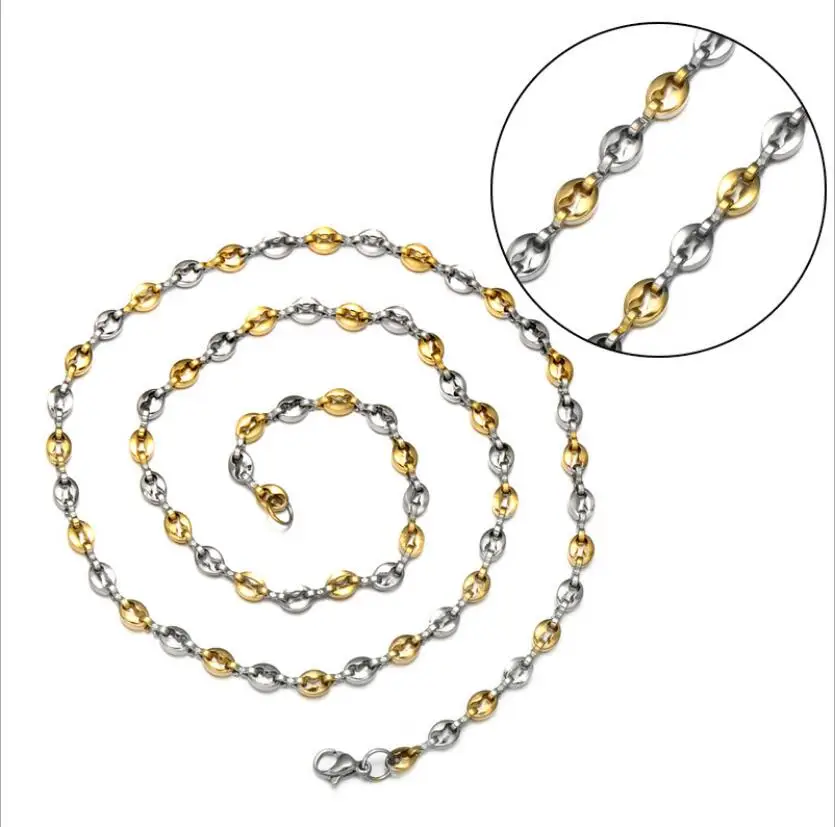 

2019 NEW HIP Hop width 5MM 21cm/60cm stainless steel gold and silver coffee bean chain Bracelet necklace men's jewelry