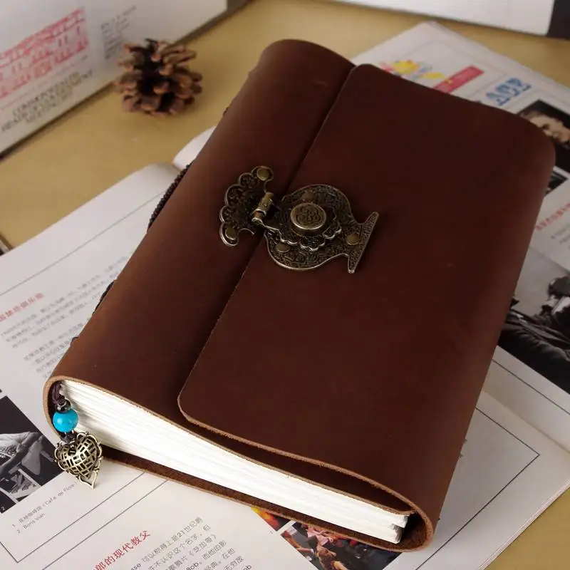 Blank Diaries Journals notebook note book genuine leather with lock