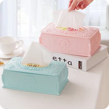 

Fashion Carved Rose Tissue Box Household Table Napkin Holder Removable Tissue Storage Box