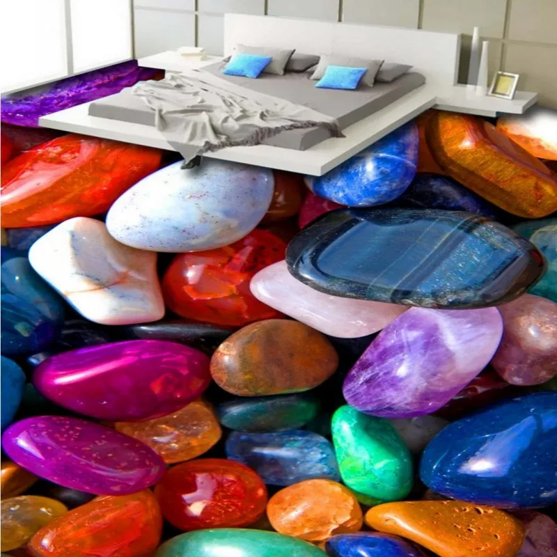 

Free Shipping custom 3D colorful jade stone stone pebble floor mural shopping mall bedroom bathroom Self-adhesive wallpaper