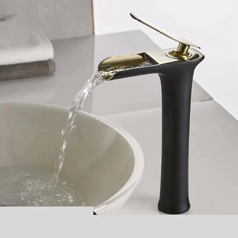 1pcs New Electroplated Basin Faucets Bathroom Tap Basin Mixer White Sink Faucet Tap Single-hole Waterfall Faucet Brass Mixer