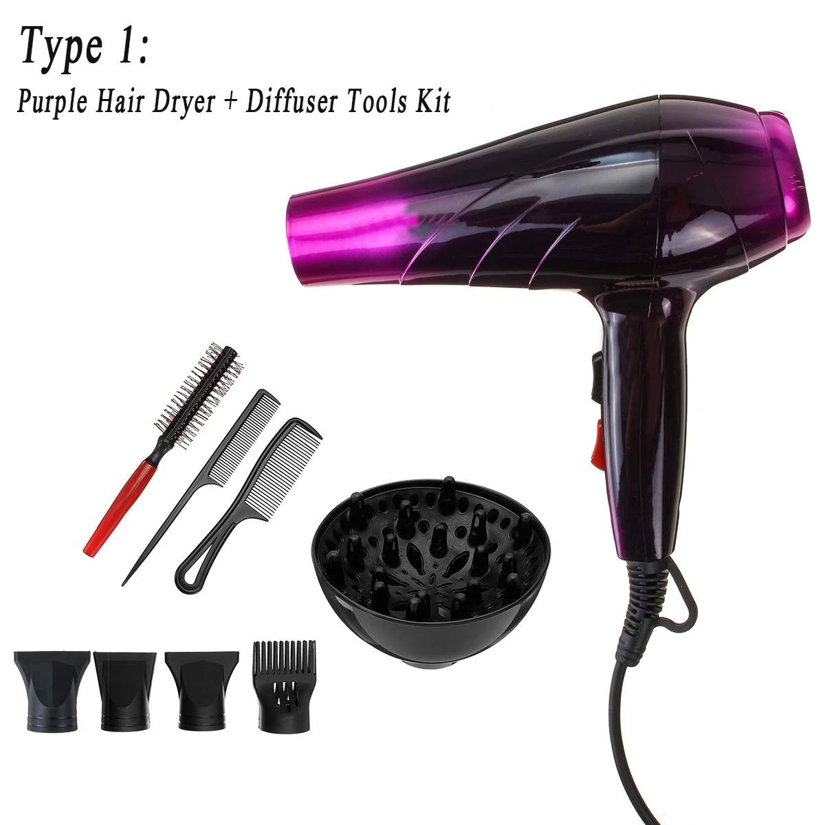 

Professional Electric Hair Dryer 2800W 220V Salon Hairdressing Blow Diffuser Tool Kit 2 Heat Speed 3 Tempreture Setting 24x28cm