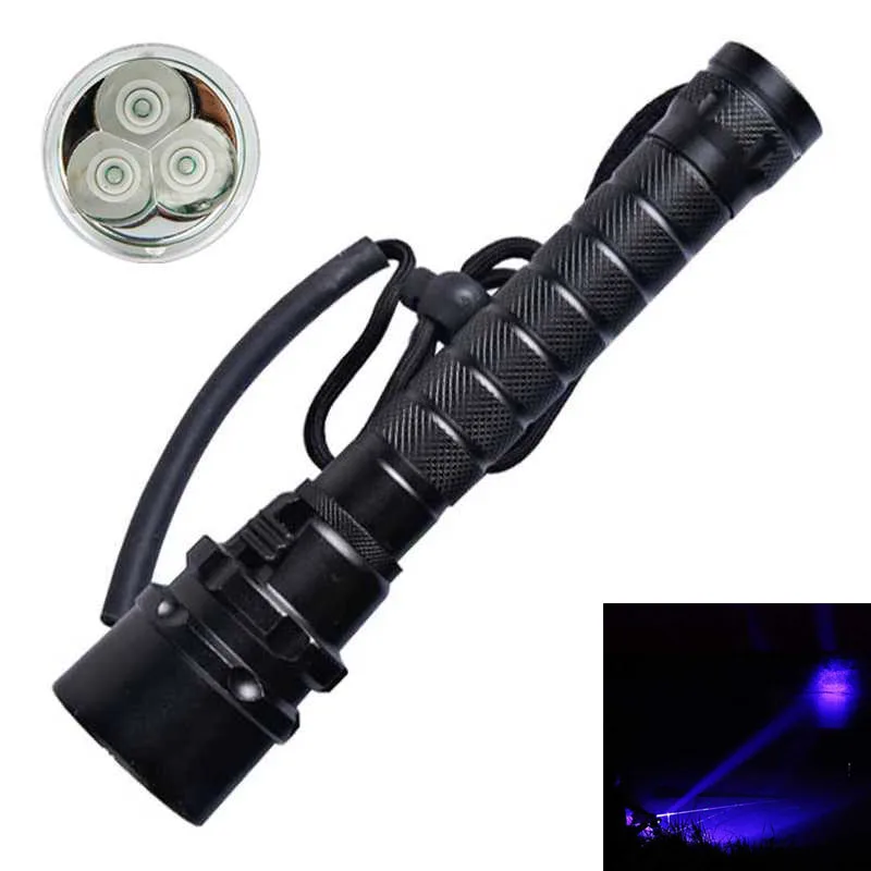 

XPE LED Torch Diving Flashlight UV Purple Light Underwater 100m Dive Scuba Flash Light With 18650 Battery + Charger For Camping